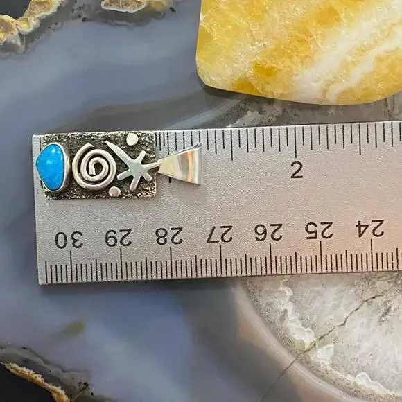 Alex Sanchez Native American Sterling Petroglyph Turquoise Dainty Pendant #7 - Picture 10 of 10